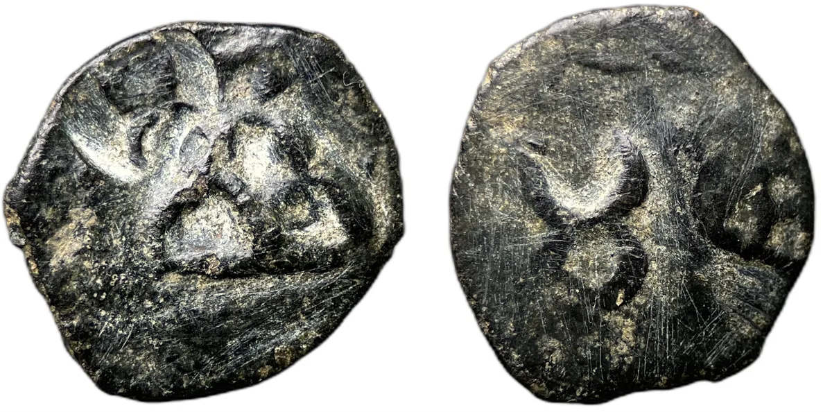 Pushkalavati local taxila issue with taurine countermark, unusual