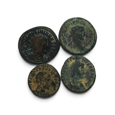 Lot of (4) Roman billon and bronze coins, AD 276-361.