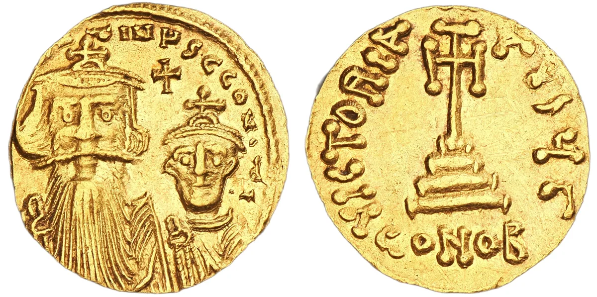 Constans II with Constantine IV, 641-668. AV Solidus, Constantinople
