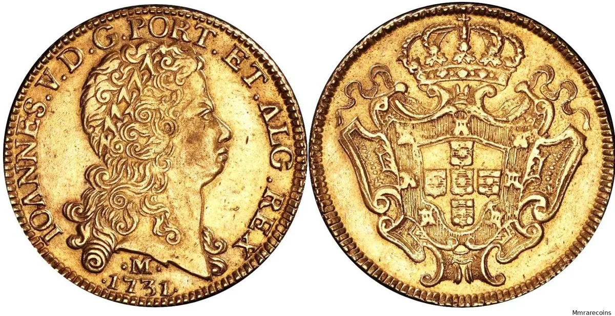 1731 M Brazil, João V, Vila Rica mint. 12800 Reis or Dobra in EF/EF+ toned rare