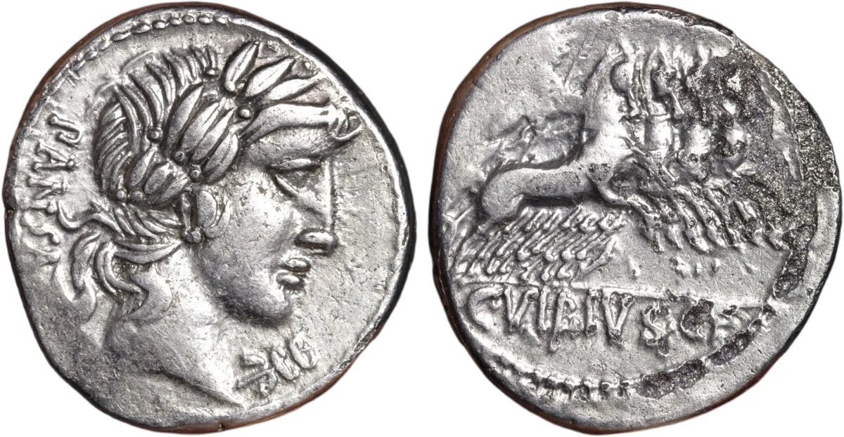 Roman Republic Silver Denarius 90BC C. Vibius Pansa