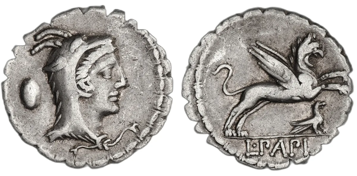 L. Papius, 79 BC, Serrate Denarius