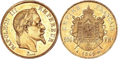 1869 A France, Napoleon III, 100 Francs in nUNC toned