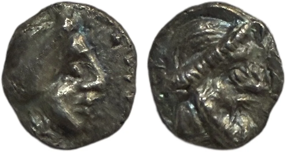 Cilicia, Nagidus. Obol circa 400-380, AR 9 mm, 0.67 g. Head of Aphrodite