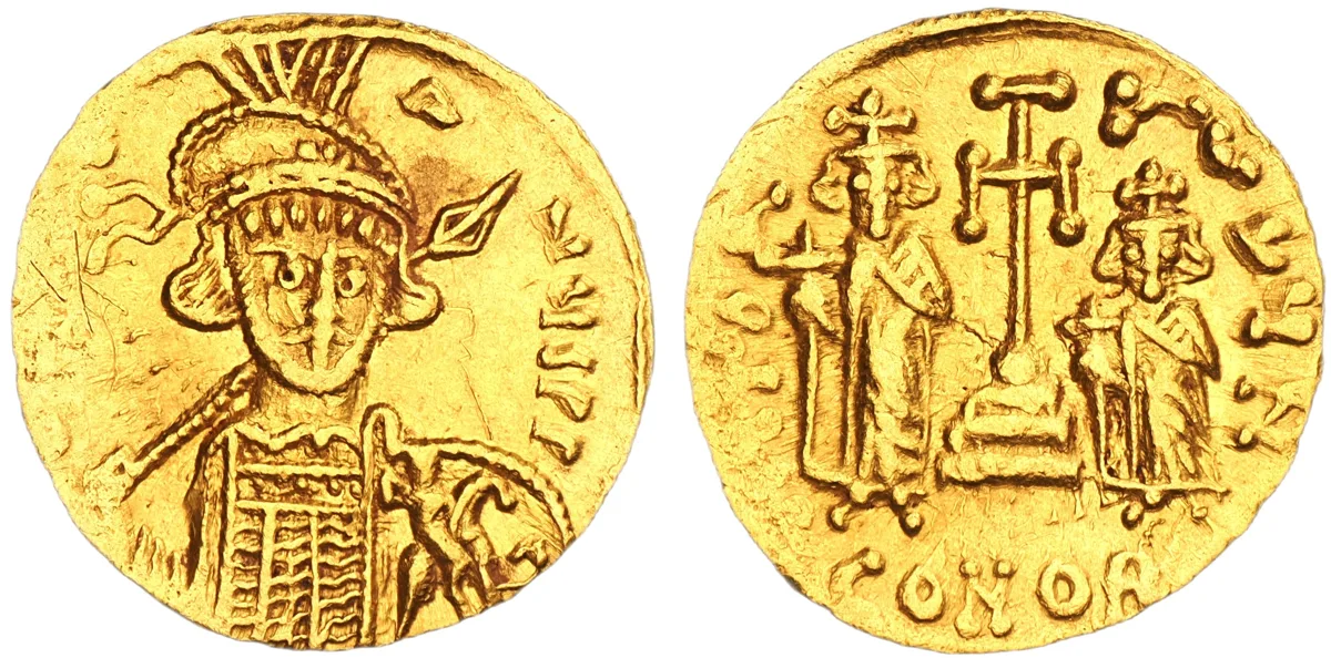 Constantine IV, Heraclius, and Tiberius, 668-685. AV Solidus, Constantinople.