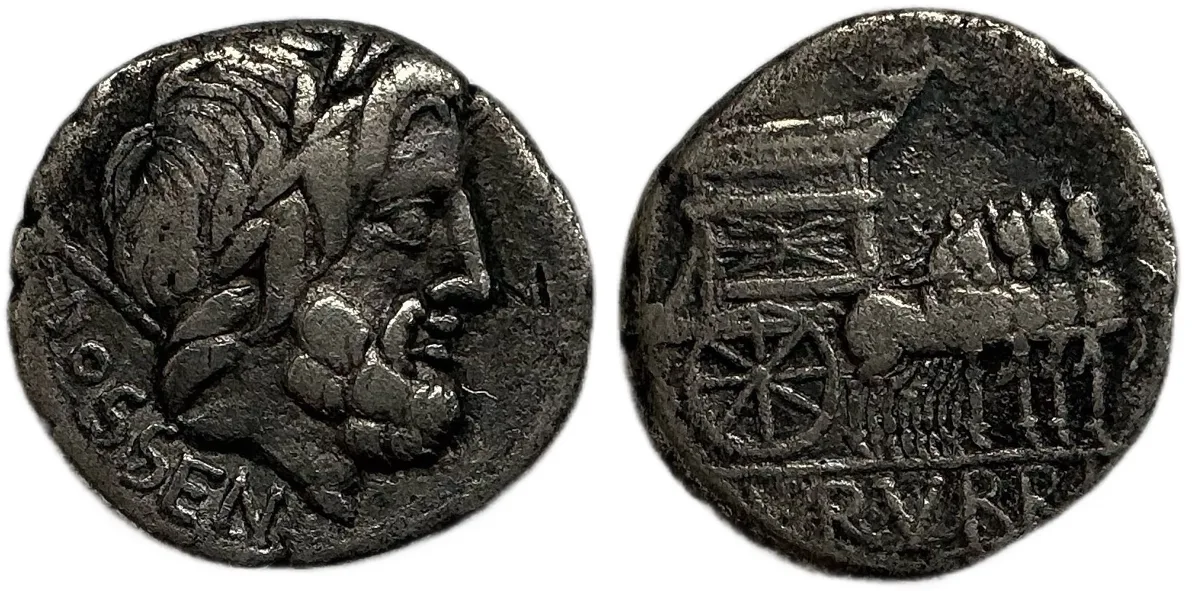 L Rubrius Dossenus, Denarius 87 BC