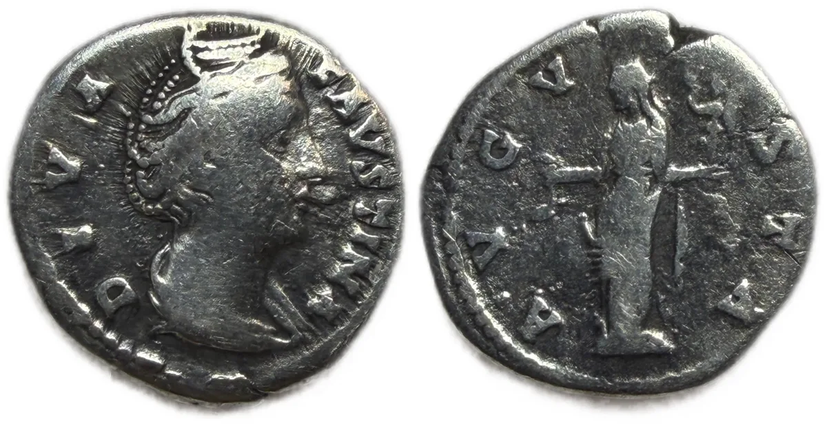 Diva Faustina I AD 140-141. Rome Denarius with Vesta