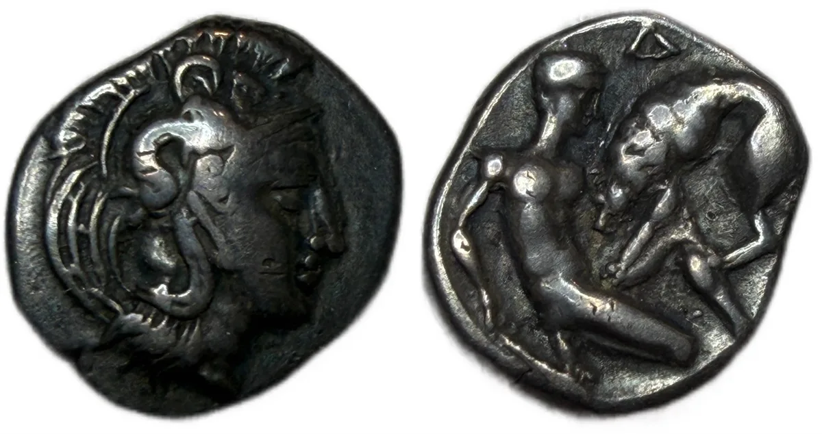 Calabria, Tarentum. AR Diobol (1.24 gms), circa 380-325 BC.