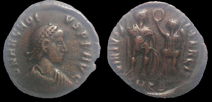 Arcadius 383-408 AD (Struck 388-392 AD) AE 19.5mm 2gm Follis, Cyzicus Mint
