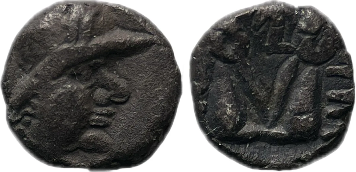 Eukratides I Megas AR Obol. Skythian/ Yuezhi imitation 0.3g