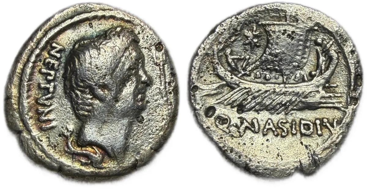 Sextus Pompey, 42-38 BC - AR Denarius - Great Portrait