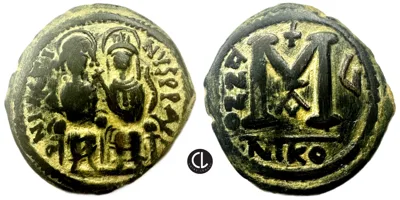 Justin II with Sophia, AE Follis, Nicomedia Mint, RY 5 = 570/1