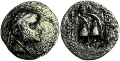 BAKTRIA, Greco-Baktrian Kingdom. Eukratides I Megas. AR Obol