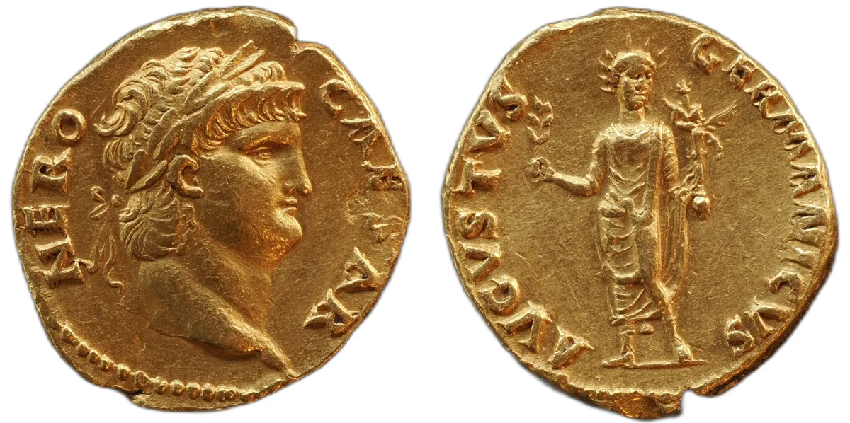 NERO. 54–68 AD. AV Aureus, Rome, 64–65 AD (7.35 g, 18 mm, 6 h).