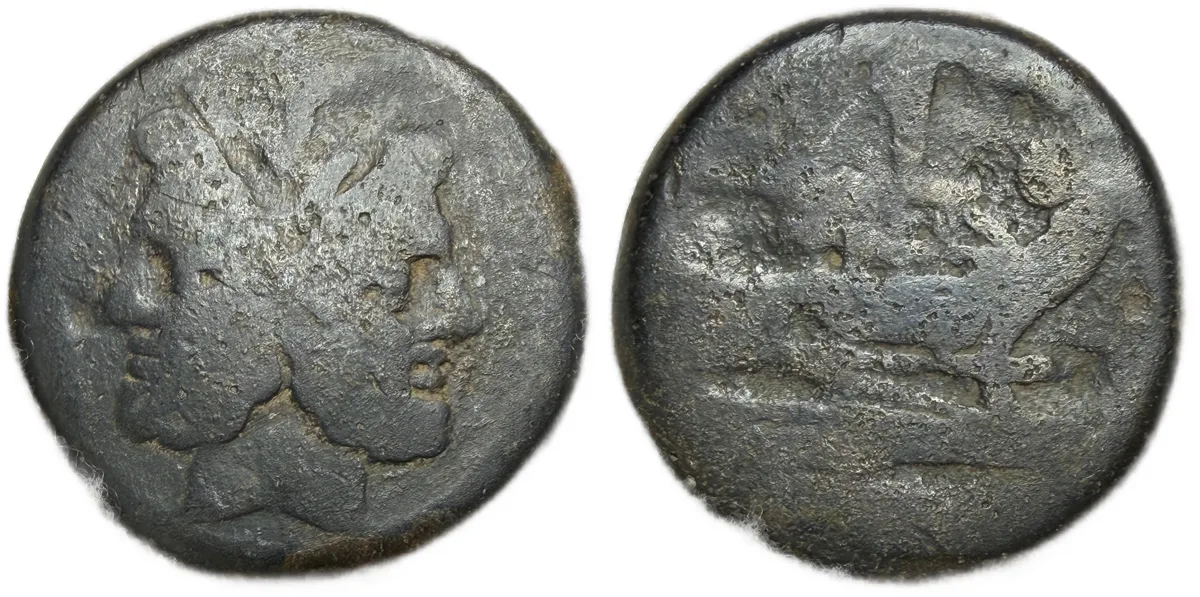 SCARCE Roman Republic Janus Prow Anchor AE As, after 209 - 208 BC, Crawford 145