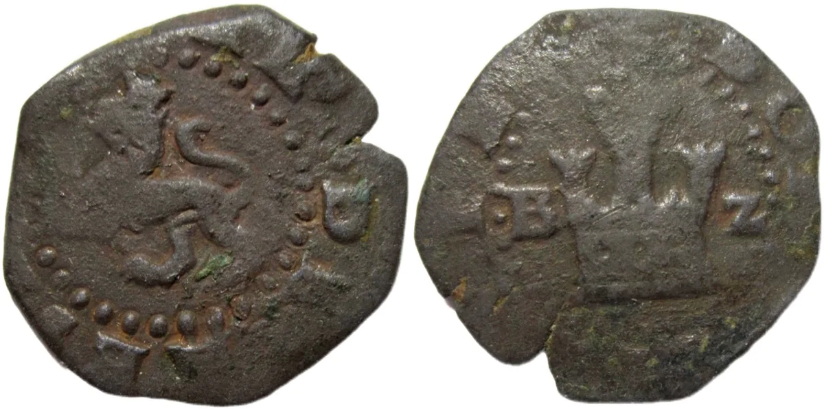 PHILIP II of Spain, 1556-1598 AD. BURGOS MINT. LION/CASTLE.