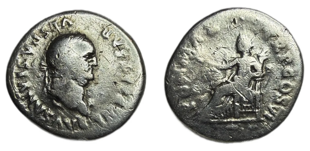 Roman Imperial | Vespasian | AR Denarius | 75 AD | PON MAX TR P COS VI | Pax