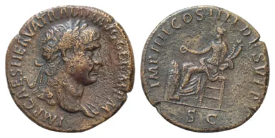 Trajan Æ 35mm 26,3g Sestertius. Rome, AD 102. IMP CAES NERVA TRAIAN AVG GERM P M TR P VI, laureate bust to right, slight drapery on far shoulder / IMP IIII COS IIII DES V P P, C