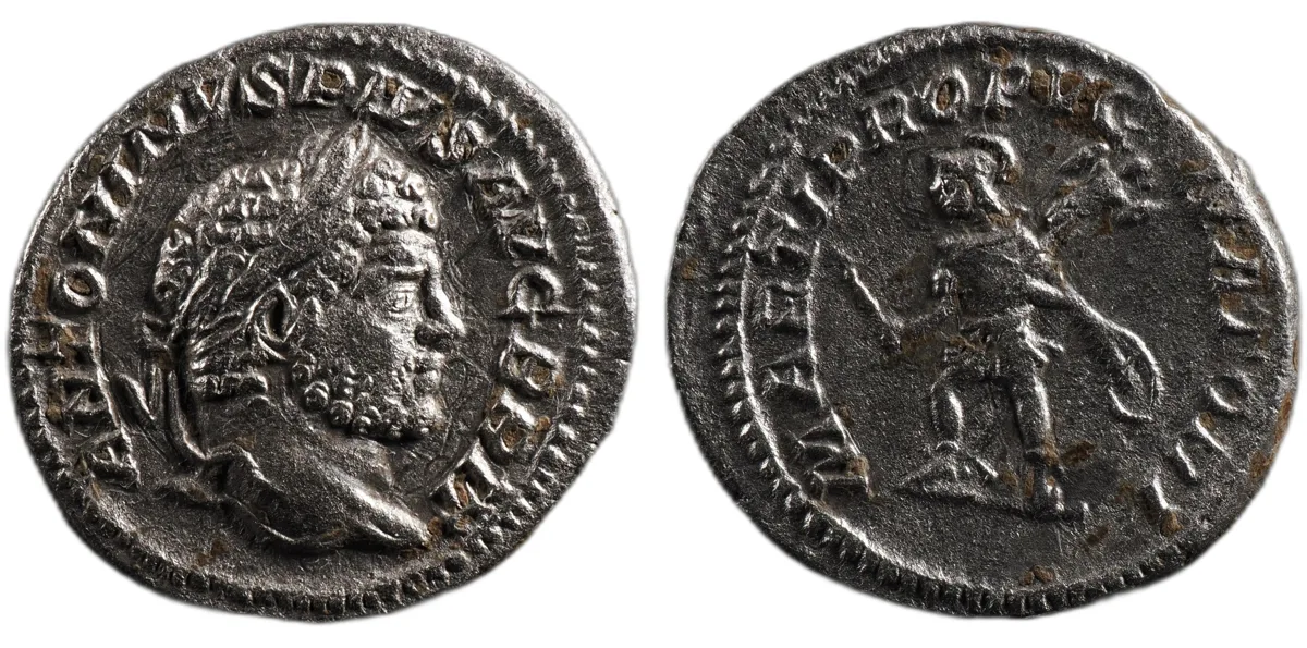 Caracalla AR Denarius, Rome AD 213–217, MARTI PROPVGNATORI, RIC IV 307