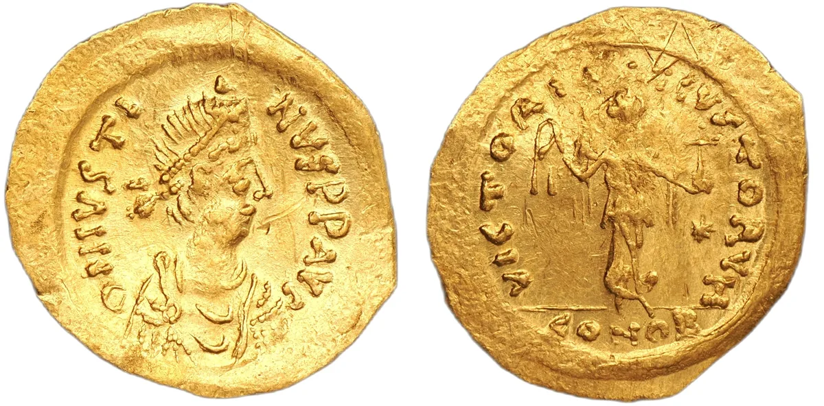 Justin, 518-527. AV Tremissis, Constantinople.