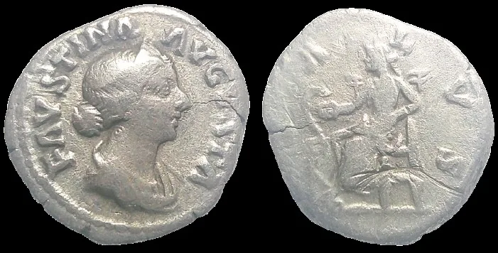 ROMAN: Faustina II 145-175 AD (161 & 164 AD) AR 18mm 2.70gm Denarius, Rome, Crack flan