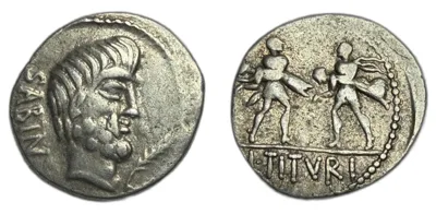 L. TITURIUS L.F. SABINUS. Denarius (89 BC). Rome.