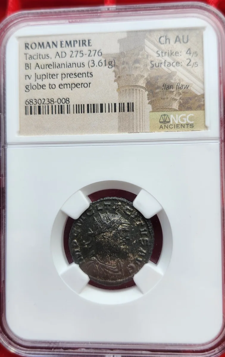 Tacitus AD 275-275 BI Aurelianianus Ch AU NGC graded silvered
