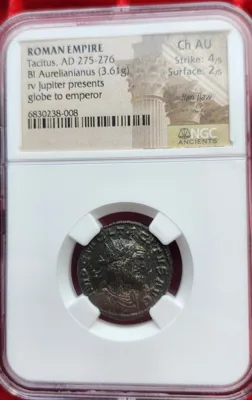 Tacitus AD 275-275 BI Aurelianianus Ch AU NGC graded silvered