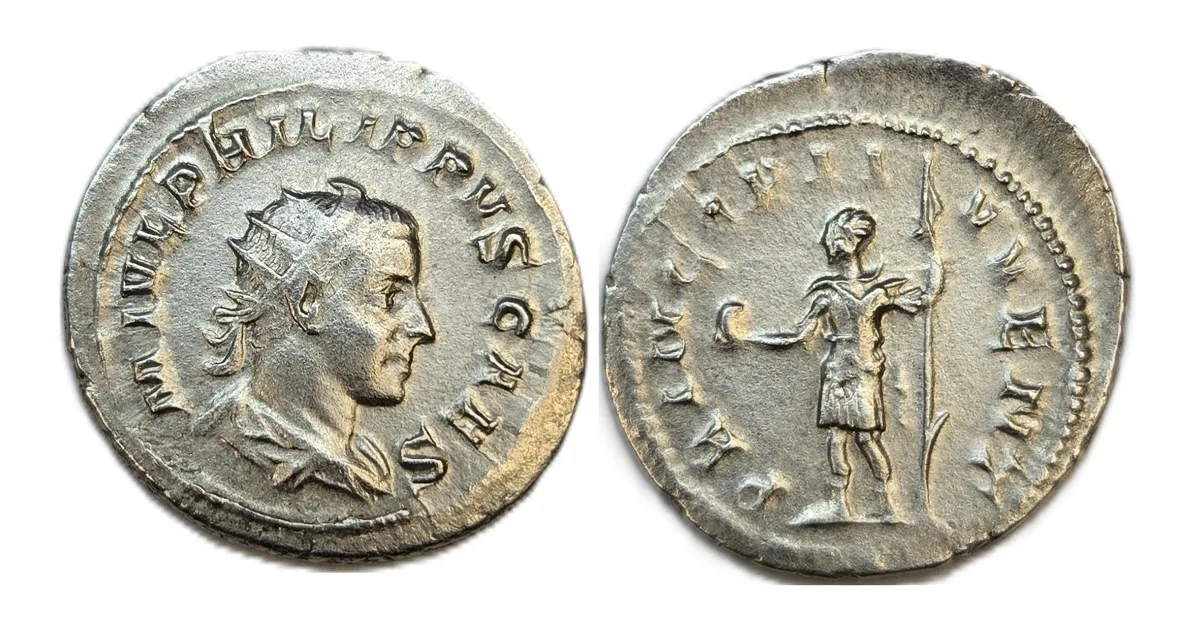 Philip II Silver Antoninianus RIC IV Philip I # 218d PRINCIPI IVVENT / VF