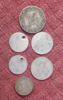 ​Lot of 6 vintage Egypt & Ottoman Coins (5/10, 1, 2, 5 Qirsh) AH 1293-1375 Silver Coin