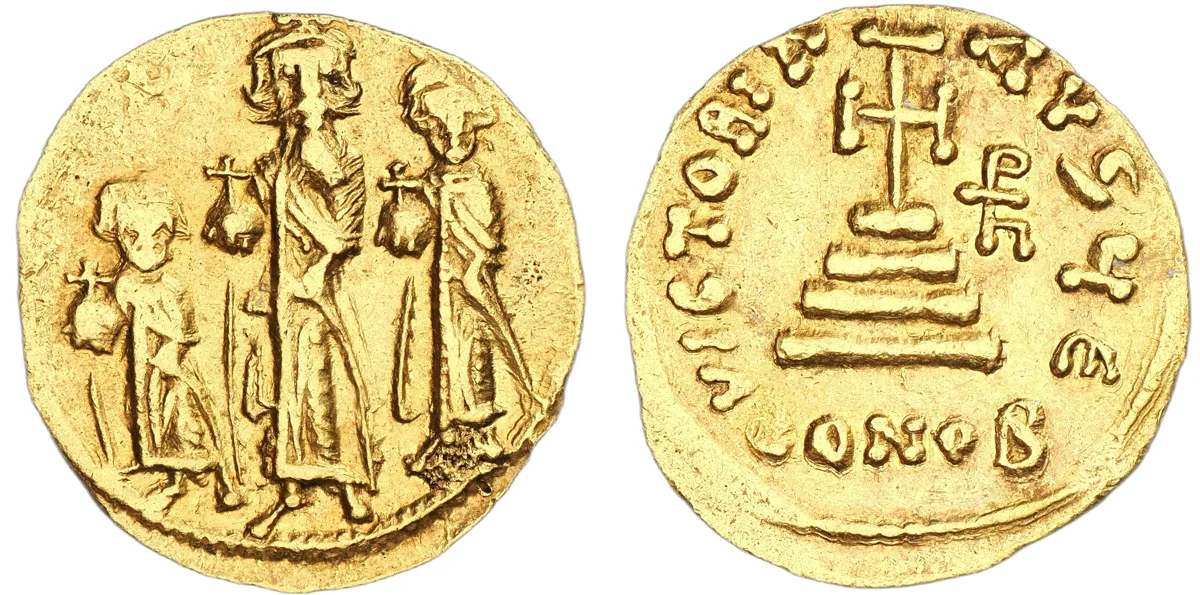 Heraclius, Heraclius Constantine, and Heraclonas, 639. AV Solidus