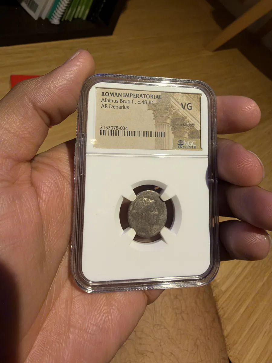 NGC VG; Albinus Bruti ( Caesar’s assassin) 48 BC coin