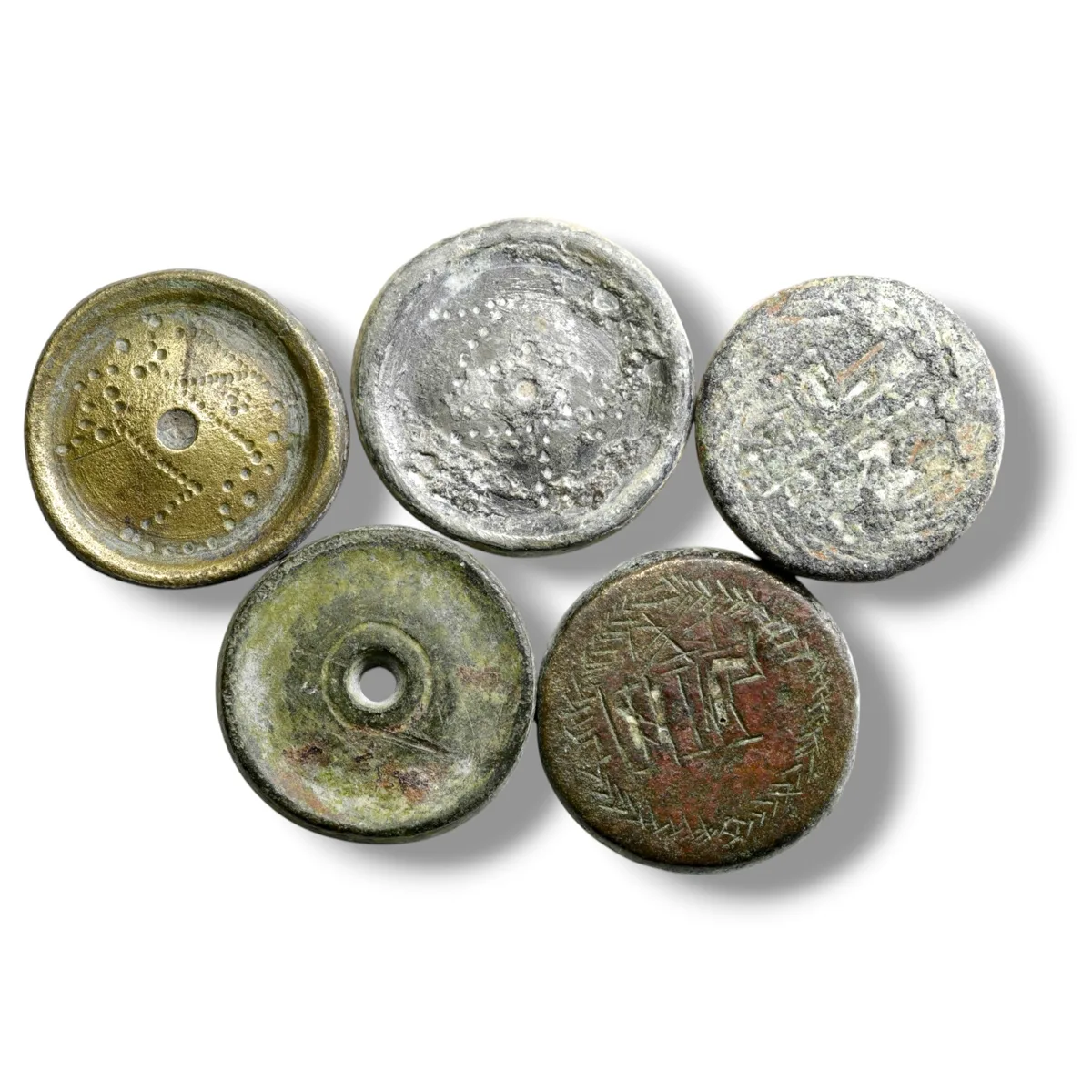 Lot of Five Byzantine Bronze Exagia (Coin Weights), circa 5th–8th century AD