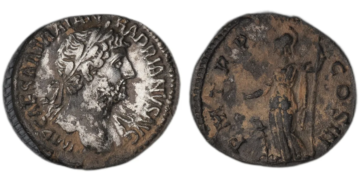 Hadrian AR Denarius, Rome AD 121–123, Minerva Sacrificing, RIC 579–581