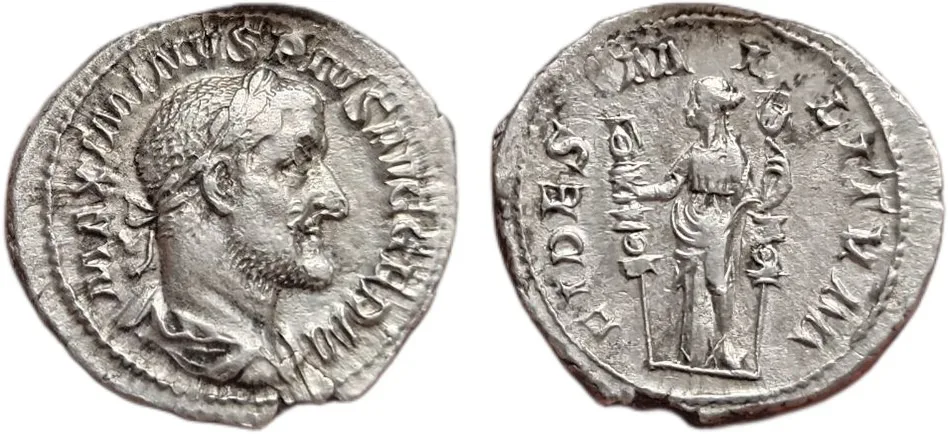 Roman Imperial Maximinus Thrax AR Denarius Fides Militum Rome AD 235-238