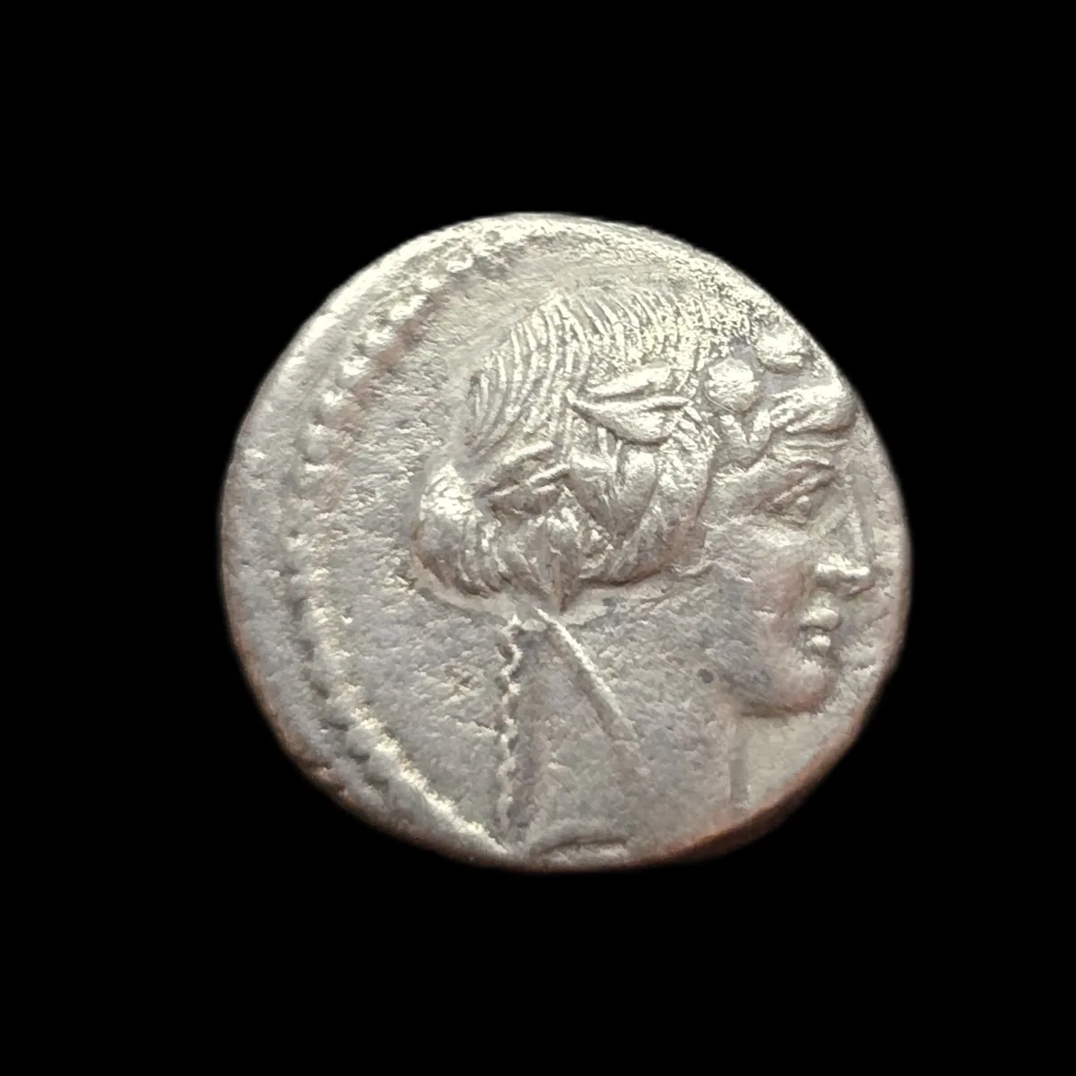 Roman Republic, C. Vibius Varus AR Denarius, 42 BC – Bacchus / Panther and Bacchic Altar – Crawford 494/36