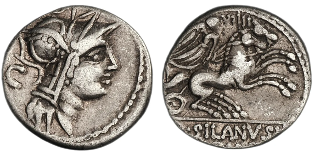 D. Iunius Silanus L. f., 91 BC, Denarius