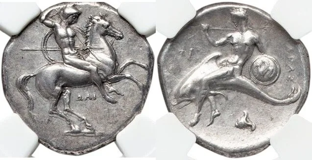 CALABRIA, Tarentum. Ca. 302-280 BC. Silver Didrachm (Nomos)