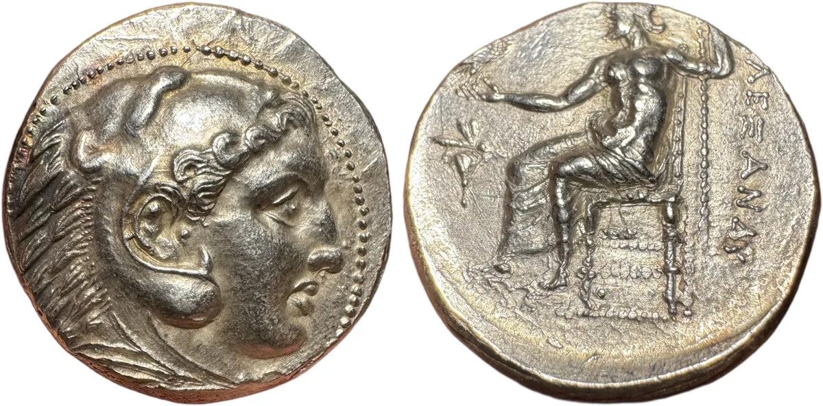Bee on Rose Alexander III Tetradrachm, Strong Bust of Herakles.