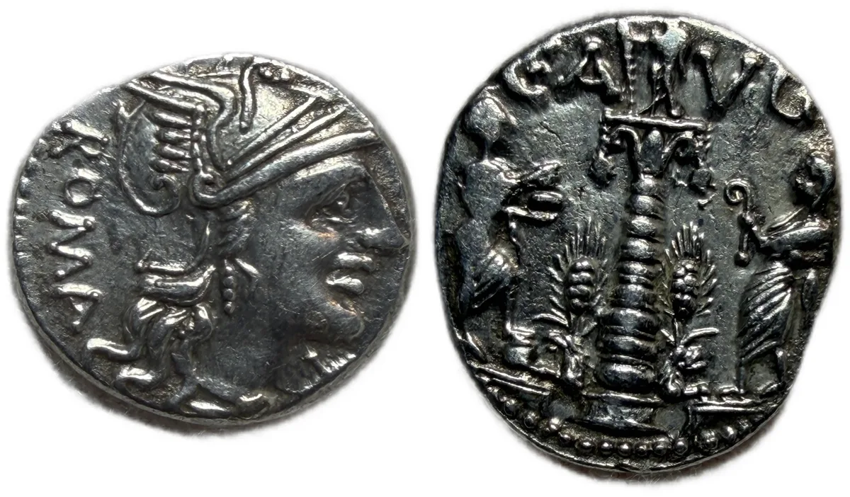 C. MINUCIUS AUGURINUS. Denarius (135 BC). Rome.