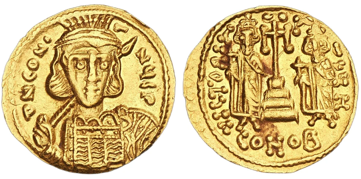 Constantine IV, Heraclius, and Tiberius, 668-685. AV Solidus, Constantinople
