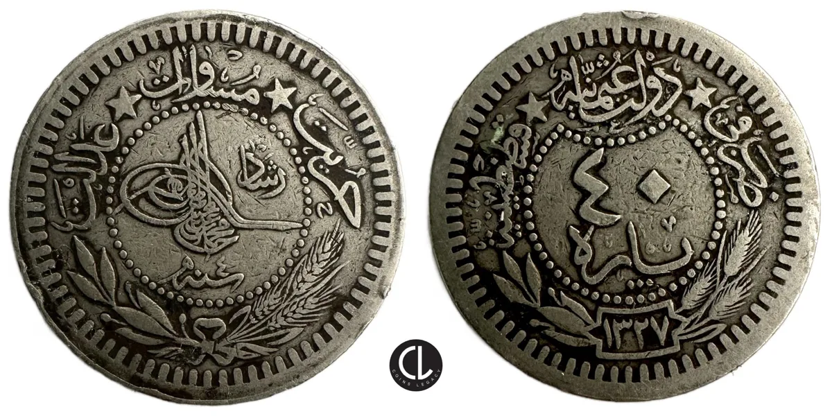 Ottoman, temp. Muhammad V, Constantinople mint, 40 Para, AH 1327 year 4