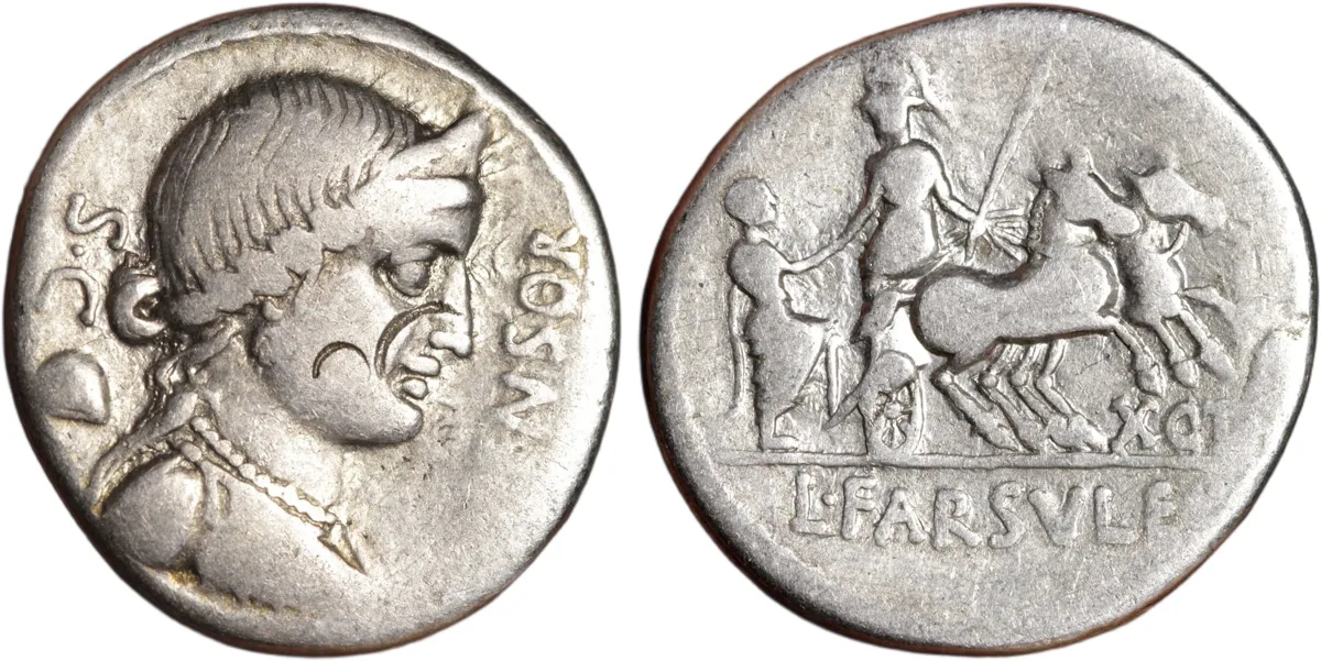 Roman Republic Silver Denarius 75BC L. Farsuleius Mensor