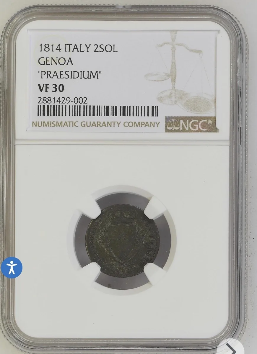 NGV VF 30; Republic of Genoa : 1814 ITALY GENOA "PRAESIDIUM" 2SOL