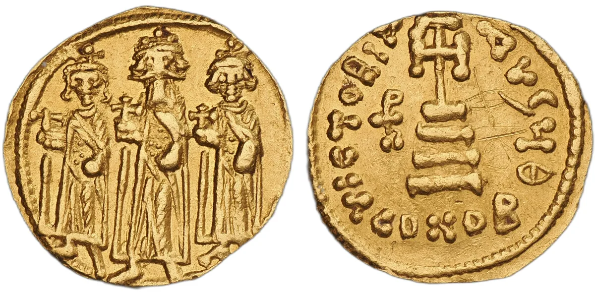 Heraclius, Heraclius Constantine, and Heraclonas, 639. AV Solidus