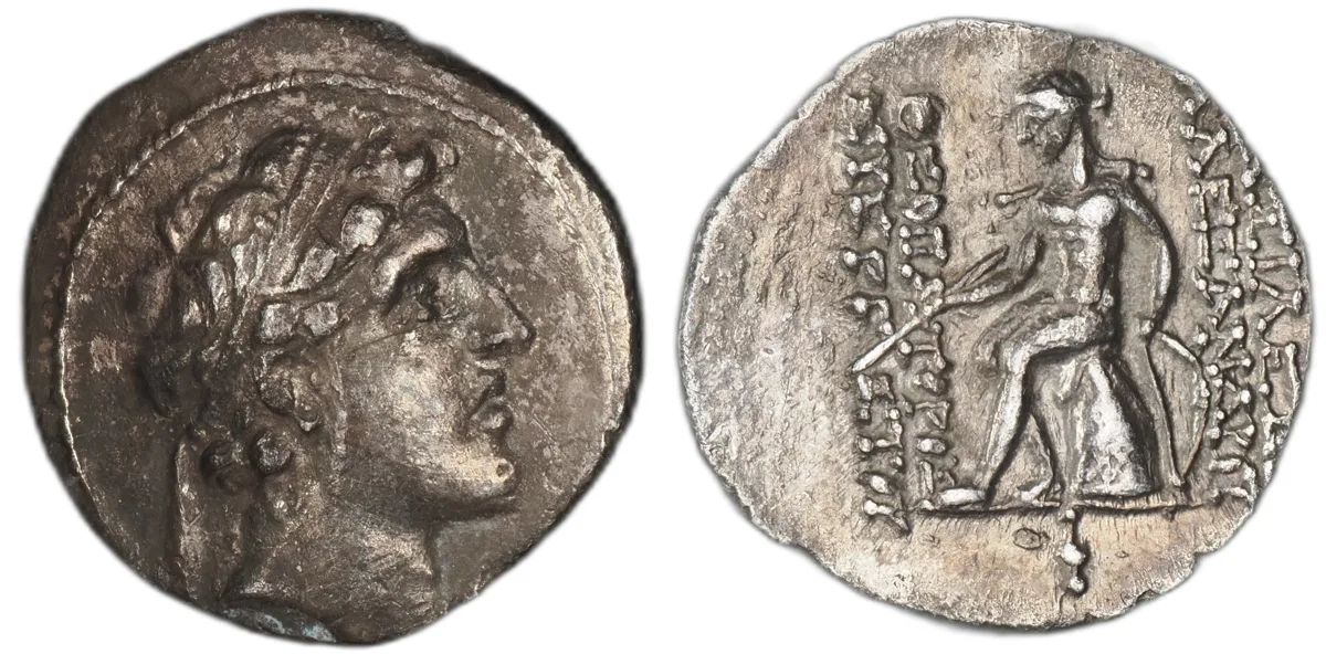 Seleucid Alexander I Balas AR Drachm Apollo on omphalos Antioch 150-146 BC