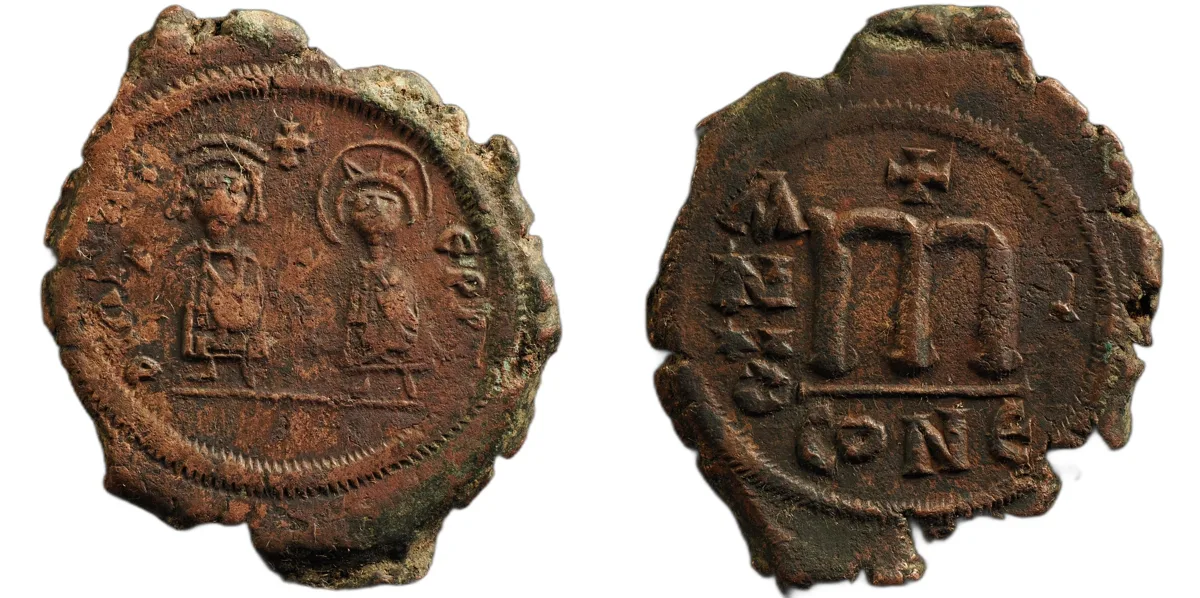 Phocas & Leontia AE Follis, Constantinople ANNO I CON E, 602/603, Sear 639