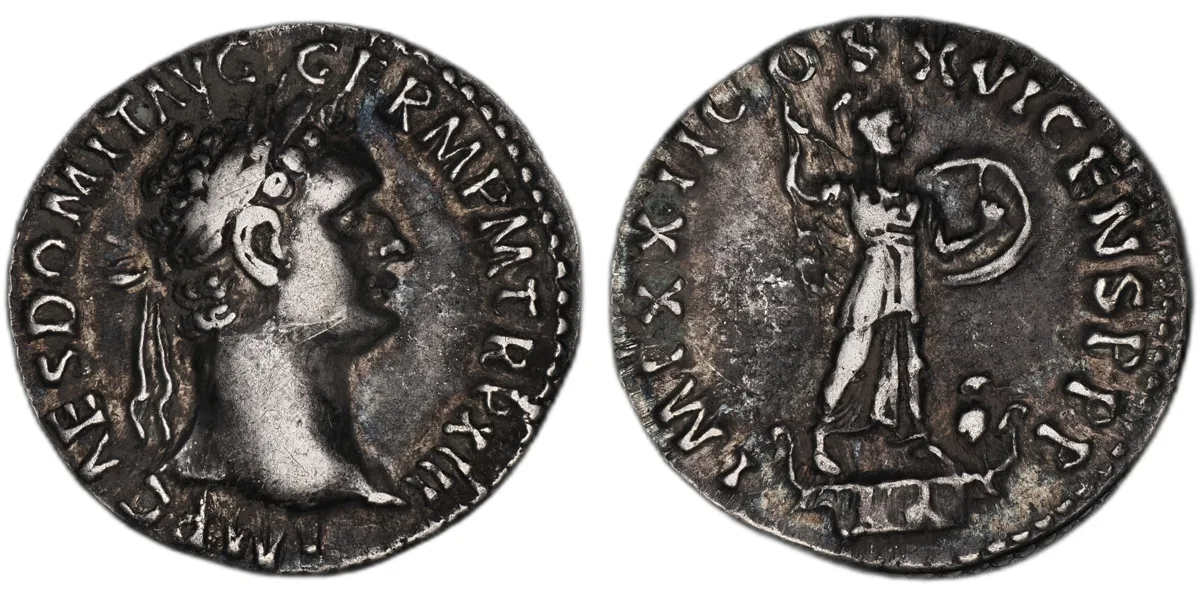 Denarius of Domitian. 93-94 CE during the thirteenth tribunician year.
