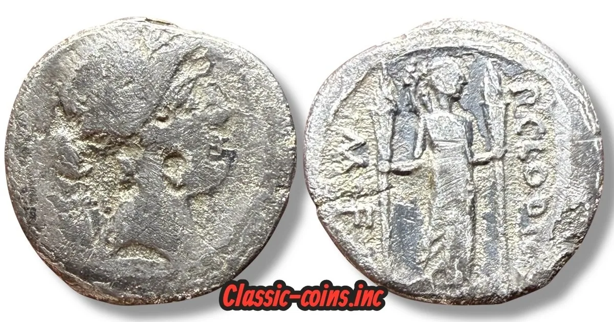 Rare ancient Roman silver coin P Clodius Denarius 42 BC Apollo Lyre/Diana Torch