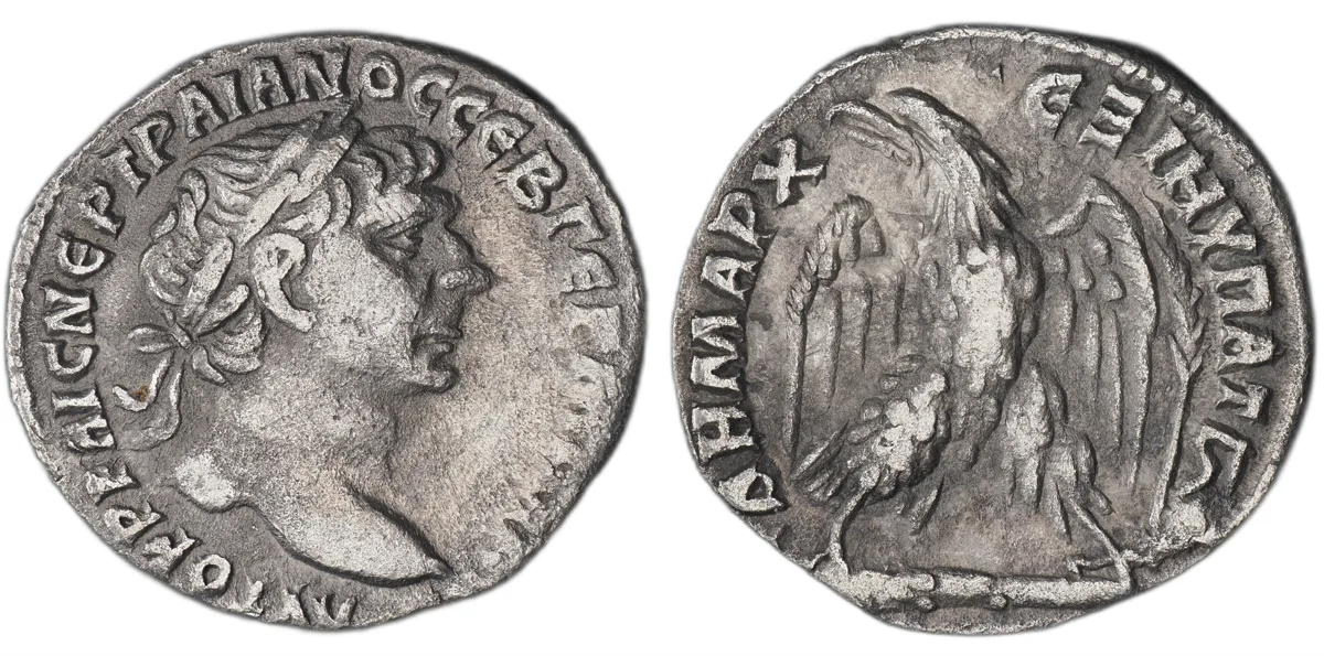 Trajan AR Tetradrachm, Antioch, AD 112, Eagle on Club, RPC III 3541